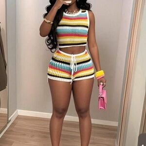SHEIN Multicolor Striped Knit Set